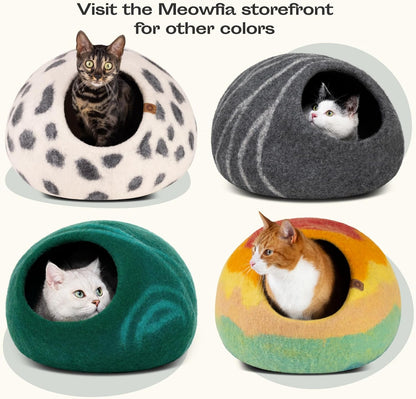 Premium Felt Cat Bed Cave - Handmade 100% Merino Wool Bed for Cats and Kittens (Dark Shades) (Large, Slate Grey)